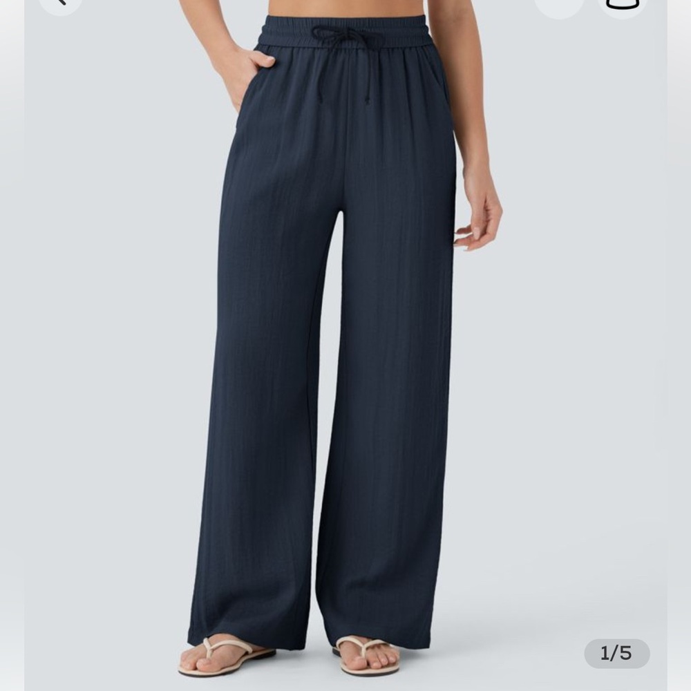 HALARA High-waisted Drawstring Linen-feel pants